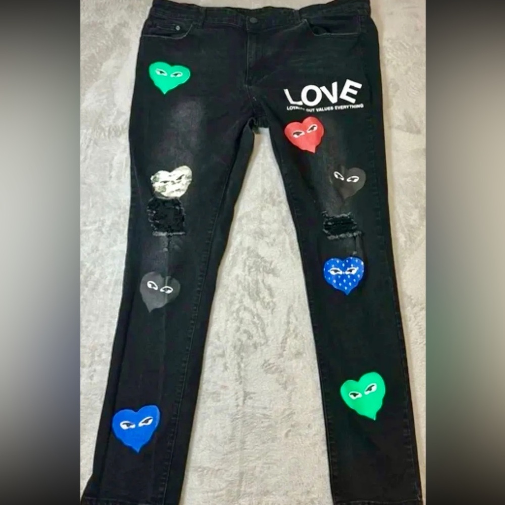 Kodak Black L.O.V.E. Apparel Black Heart Skinny Jeans Black size 34M NWOT